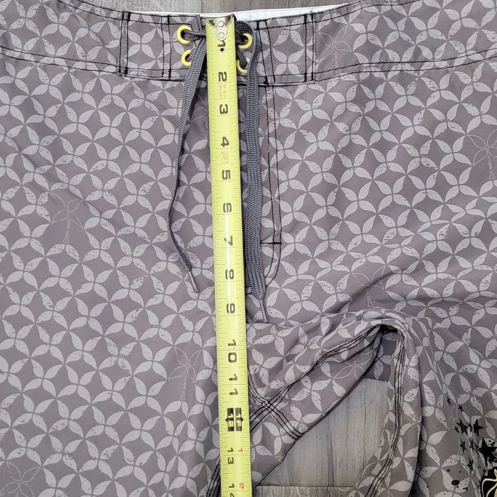 H&M Gray Patterned Swim Trunks with Geometric And Skull Print